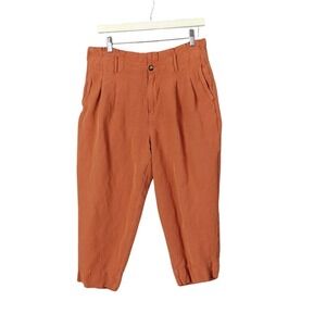 Madewell LInen Paperbag Crop Trousers Pleated High Waist Burnt Orange Women 10P‎
